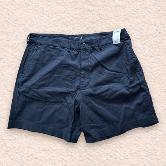 New! Abercrombie & Fitch Linen-Blend Plain‎ front Short...